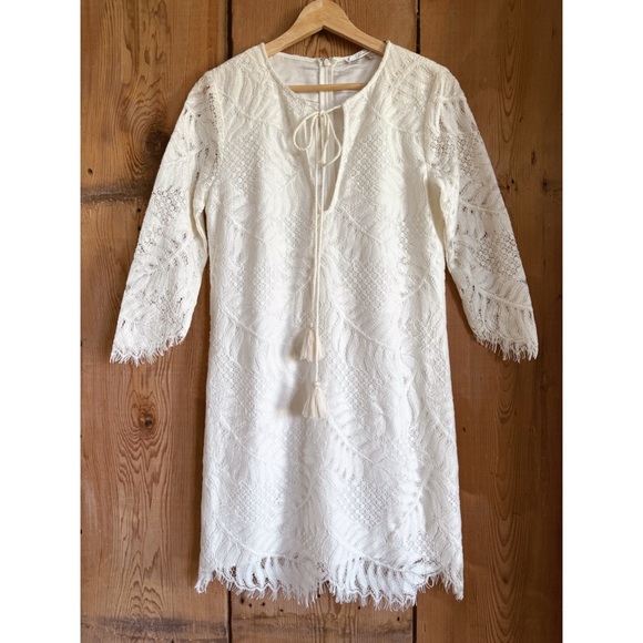 Sz S Lovers + Friends Marlie Mini Boho Chic Dress In Ivory Eyelet Lace EUC